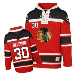 Chicago Blackhawks ED Belfour Official Red Old Time Hockey Authentic Adult Sawyer Hooded Sweatshirt Jersey