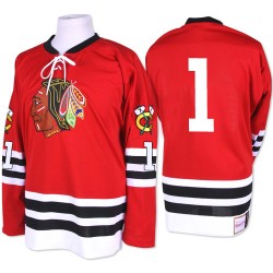 Adult Authentic Chicago Blackhawks Glenn Hall Red 1960-61 Throwback Official Mitchell and Ness Jersey