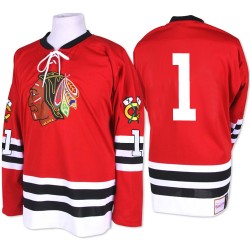 Adult Premier Chicago Blackhawks Glenn Hall Red 1960-61 Throwback Official Mitchell and Ness Jersey