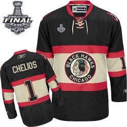 Adult Authentic Chicago Blackhawks Glenn Hall Black New Third 2015 Stanley Cup Official Reebok Jersey
