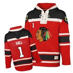Chicago Blackhawks Glenn Hall Official Red Old Time Hockey Authentic Adult Sawyer Hooded Sweatshirt Jersey