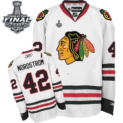 Adult Premier Chicago Blackhawks Joakim Nordstrom White Away 2015 Stanley Cup Official Reebok Jersey