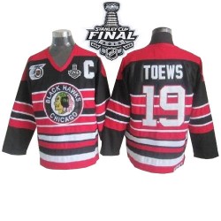 Adult Authentic Chicago Blackhawks Jonathan Toews Red/Black Throwback 75TH 2015 Stanley Cup Official CCM Jersey