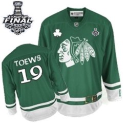 Youth Authentic Chicago Blackhawks Jonathan Toews Green St Patty's Day 2015 Stanley Cup Official Reebok Jersey