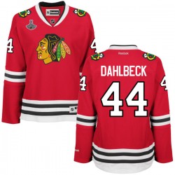Women's Premier Chicago Blackhawks Klas Dahlbeck Red Home 2015 Stanley Cup Champions Official Reebok Jersey