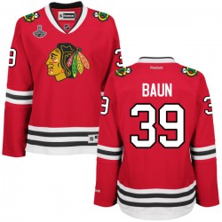 Women's Authentic Chicago Blackhawks Kyle Baun Red Home 2015 Stanley Cup Champions Official Reebok Jersey