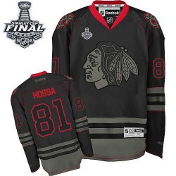 Adult Authentic Chicago Blackhawks Marian Hossa Black Ice 2015 Stanley Cup Official Reebok Jersey