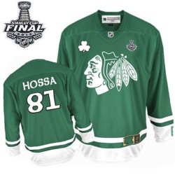 Adult Authentic Chicago Blackhawks Marian Hossa Green St Patty's Day 2015 Stanley Cup Official Reebok Jersey