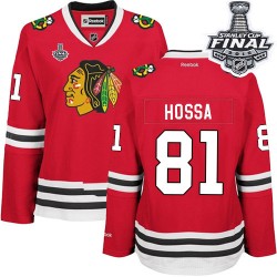 Women's Premier Chicago Blackhawks Marian Hossa Red Home 2015 Stanley Cup Official Reebok Jersey