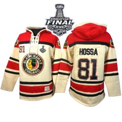 Chicago Blackhawks Marian Hossa Official White Old Time Hockey Authentic Adult Sawyer Hooded Sweatshirt 2015 Stanley Cup Jersey
