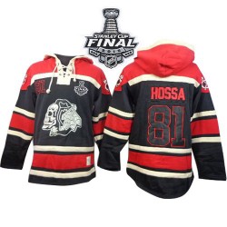Chicago Blackhawks Marian Hossa Official Black Old Time Hockey Authentic Adult Sawyer Hooded Sweatshirt 2015 Stanley Cup Jersey