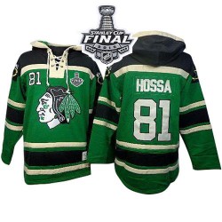 Chicago Blackhawks Marian Hossa Official Green Old Time Hockey Premier Adult Sawyer Hooded Sweatshirt 2015 Stanley Cup Jersey