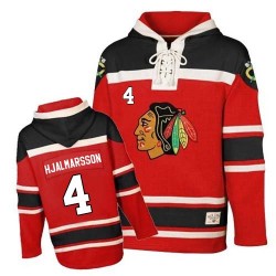 Chicago Blackhawks Niklas Hjalmarsson Official Red Old Time Hockey Authentic Adult Sawyer Hooded Sweatshirt Jersey