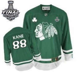 Adult Premier Chicago Blackhawks Patrick Kane Green St Patty's Day 2015 Stanley Cup Official Reebok Jersey