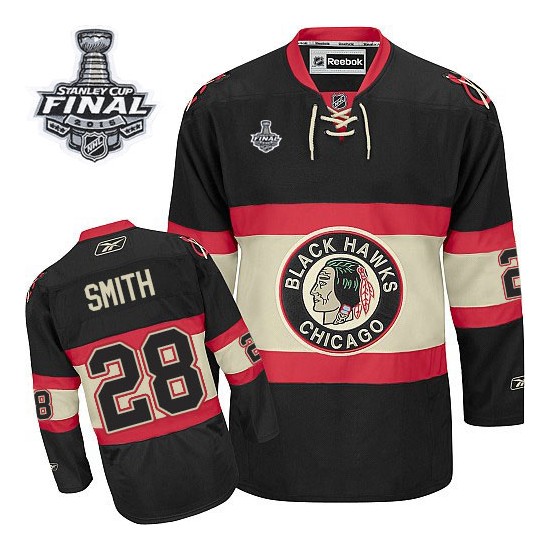 Adult Authentic Chicago Blackhawks Ben Smith Black New Third 2015 Stanley Cup Official Reebok Jersey