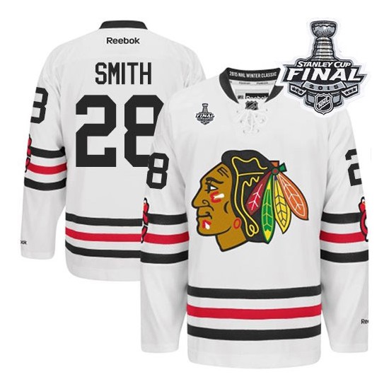 Adult Premier Chicago Blackhawks Ben Smith White 2015 Winter Classic 2015 Stanley Cup Official Reebok Jersey