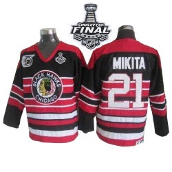 Adult Premier Chicago Blackhawks Stan Mikita Red/Black Throwback 75TH 2015 Stanley Cup Official CCM Jersey
