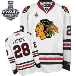Adult Authentic Chicago Blackhawks Steve Larmer White Away 2015 Stanley Cup Official Reebok Jersey