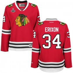 Women's Authentic Chicago Blackhawks Tim Erixon Red Home 2015 Stanley Cup Champions Official Reebok Jersey