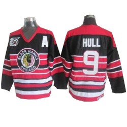 Adult Authentic Chicago Blackhawks Bobby Hull Red/Black Throwback 75TH Official CCM Jersey