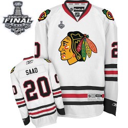 Adult Authentic Chicago Blackhawks Brandon Saad White Away 2015 Stanley Cup Official Reebok Jersey