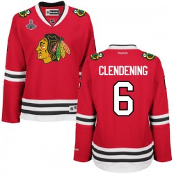 Women's Authentic Chicago Blackhawks Adam Clendening Red Home 2015 Stanley Cup Champions Official Reebok Jersey