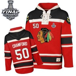 Chicago Blackhawks Corey Crawford Official Red Old Time Hockey Authentic Adult Sawyer Hooded Sweatshirt 2015 Stanley Cup Jersey