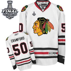 Youth Premier Chicago Blackhawks Corey Crawford White Away 2015 Stanley Cup Official Reebok Jersey