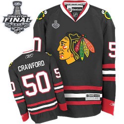 Youth Authentic Chicago Blackhawks Corey Crawford Black Third 2015 Stanley Cup Official Reebok Jersey