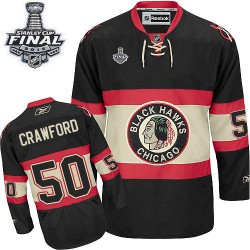 Youth Premier Chicago Blackhawks Corey Crawford Black New Third 2015 Stanley Cup Official Reebok Jersey