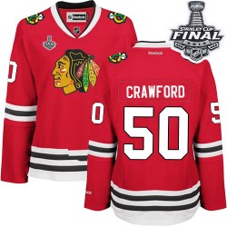 Women's Authentic Chicago Blackhawks Corey Crawford Red Home 2015 Stanley Cup Official Reebok Jersey