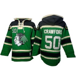 Chicago Blackhawks Corey Crawford Official Green Old Time Hockey Authentic Adult St. Patrick's Day McNary Lace Hoodie Jersey