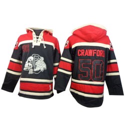 Chicago Blackhawks Corey Crawford Official Black Old Time Hockey Authentic Adult Sawyer Hooded Sweatshirt Jersey
