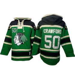 Chicago Blackhawks Corey Crawford Official Green Old Time Hockey Premier Adult Sawyer Hooded Sweatshirt Jersey