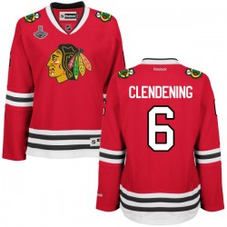 Women's Premier Chicago Blackhawks Adam Clendening Red Home 2015 Stanley Cup Champions Official Reebok Jersey