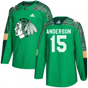 Youth Authentic Chicago Blackhawks Joey Anderson Green St. Patrick's Day Practice Official Adidas Jersey