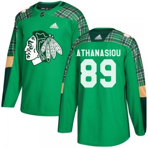Youth Authentic Chicago Blackhawks Andreas Athanasiou Green St. Patrick's Day Practice Official Adidas Jersey