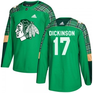 Youth Authentic Chicago Blackhawks Jason Dickinson Green St. Patrick's Day Practice Official Adidas Jersey