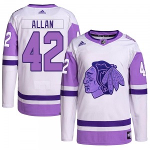 Youth Authentic Chicago Blackhawks Nolan Allan White/Purple Hockey Fights Cancer Primegreen Official Adidas Jersey