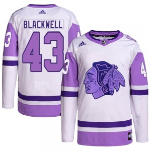 Youth Authentic Chicago Blackhawks Colin Blackwell White/Purple Hockey Fights Cancer Primegreen Official Adidas Jersey