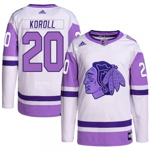 Youth Authentic Chicago Blackhawks Cliff Koroll White/Purple Hockey Fights Cancer Primegreen Official Adidas Jersey