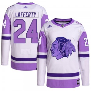 Youth Authentic Chicago Blackhawks Sam Lafferty White/Purple Hockey Fights Cancer Primegreen Official Adidas Jersey