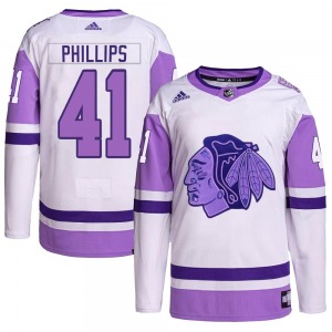 Youth Authentic Chicago Blackhawks Isaak Phillips White/Purple Hockey Fights Cancer Primegreen Official Adidas Jersey