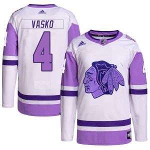 Youth Authentic Chicago Blackhawks Elmer Vasko White/Purple Hockey Fights Cancer Primegreen Official Adidas Jersey