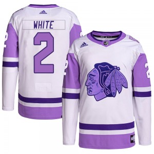 Youth Authentic Chicago Blackhawks Bill White White/Purple Hockey Fights Cancer Primegreen Official Adidas Jersey