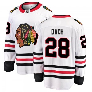 Adult Breakaway Chicago Blackhawks Colton Dach White Away Official Fanatics Branded Jersey