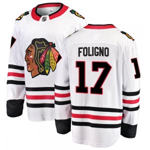 Adult Breakaway Chicago Blackhawks Nick Foligno White Away Official Fanatics Branded Jersey