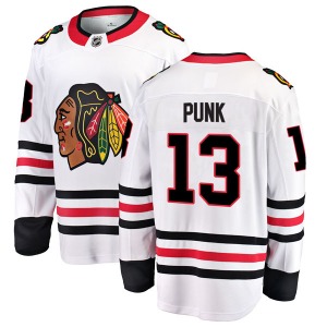 Adult Breakaway Chicago Blackhawks CM Punk White Away Official Fanatics Branded Jersey