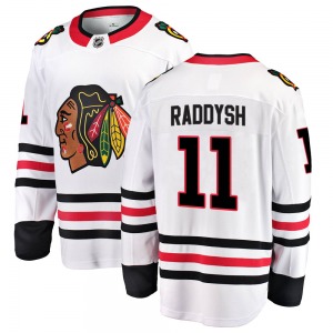 Adult Breakaway Chicago Blackhawks Taylor Raddysh White Away Official Fanatics Branded Jersey