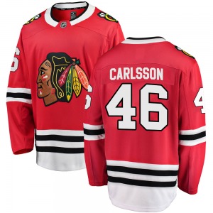 Adult Breakaway Chicago Blackhawks Lucas Carlsson Red ized Home Official Fanatics Branded Jersey